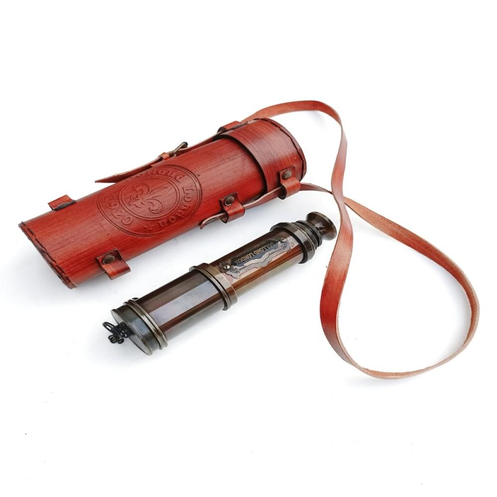 Телескоп ручной работы из латуни с кожаным футляром – 40,64 см, античный дизайн