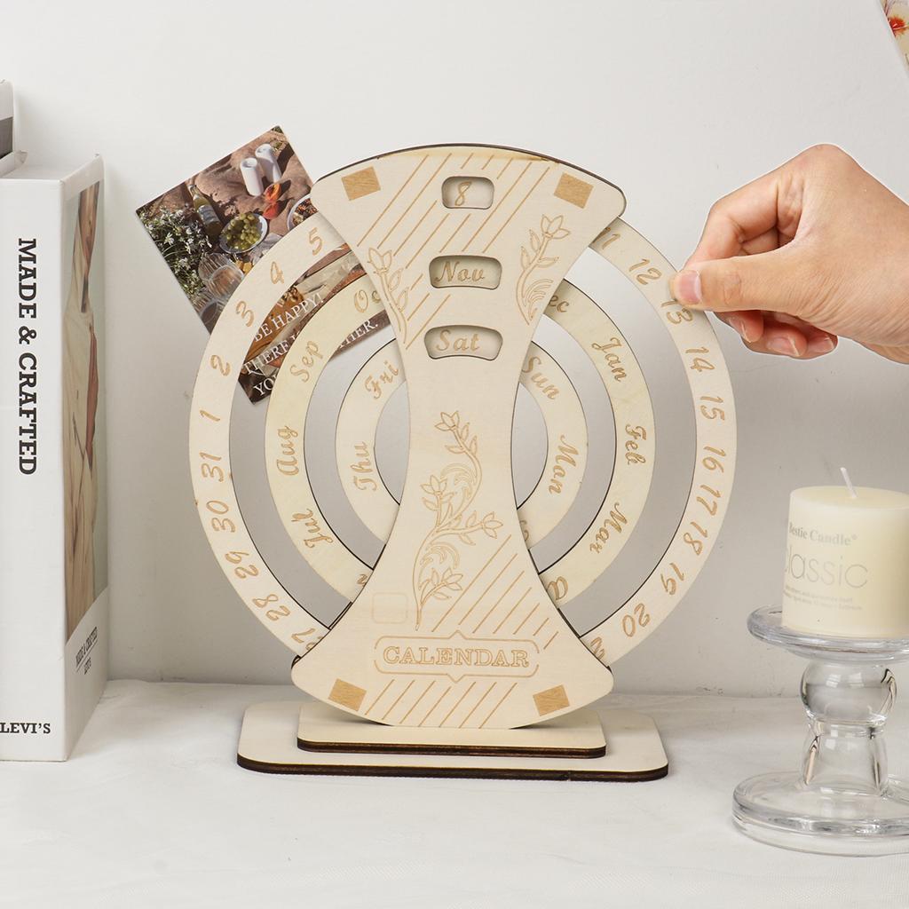 Деревянный блок-календарь, многоразовый дисковый календарь, карта учета времени, вечный календарь, эстетический декор стола, деревянное украшение стола