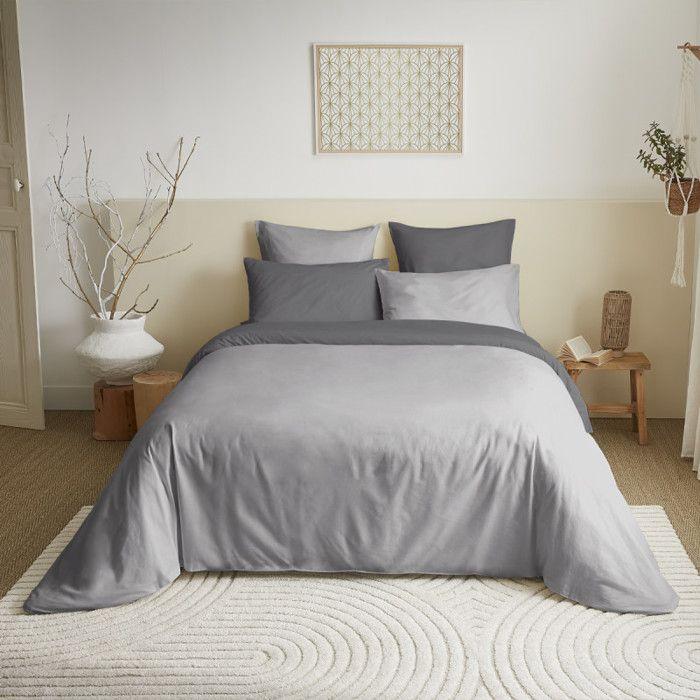 Complete Pack 6 Pieces Grey/Anthracite Reversible Duvet Cover for Bed 160 X 200 Cm