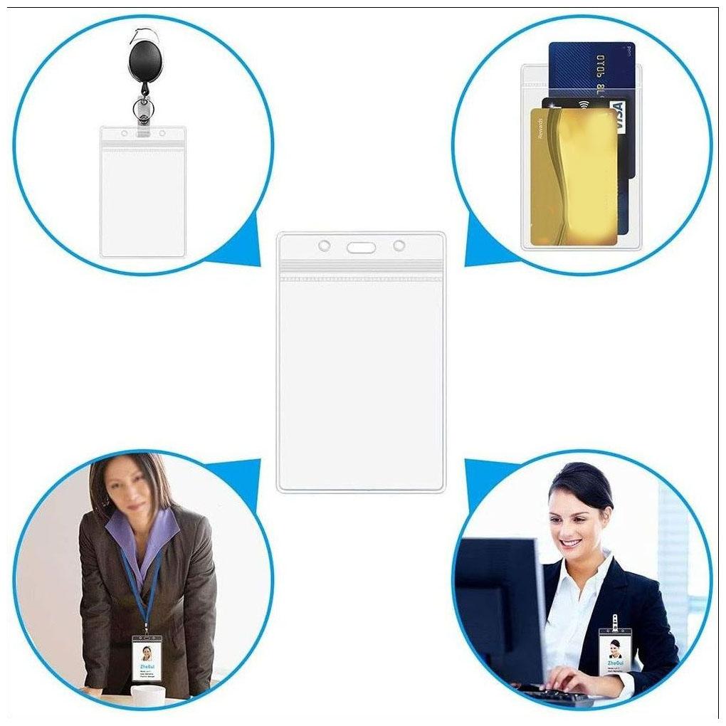 10 Pieces Waterproof Plastic Card Holder Transparent Badge Name Tag Pre-punched Cardholder with Resealable Zip