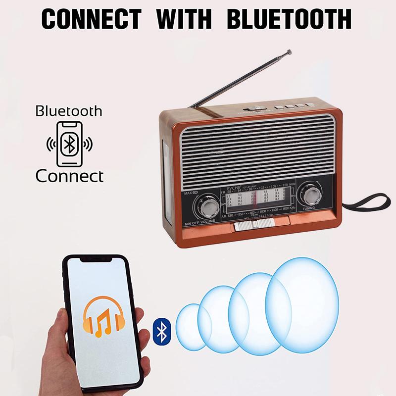 Портативное ретро-радио FM/AM/SW1-6 Радиоприемник Bluetooth-динамик Солнечный MP3-плеер со светодиодной подсветкой Поддержка USB/TF-карты/AUX