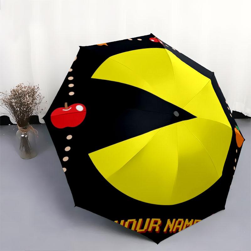 1 шт. Автоматический складной зонт - Узор Pac-Man с индивидуальным именем, Портативная и складная конструкция с 8 спицами, Рождественские и Дни рождения Подарки