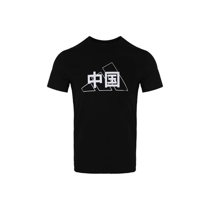adidas Футболка с коротким рукавом и принтом в китайском стиле для мужчин, черная GL5635