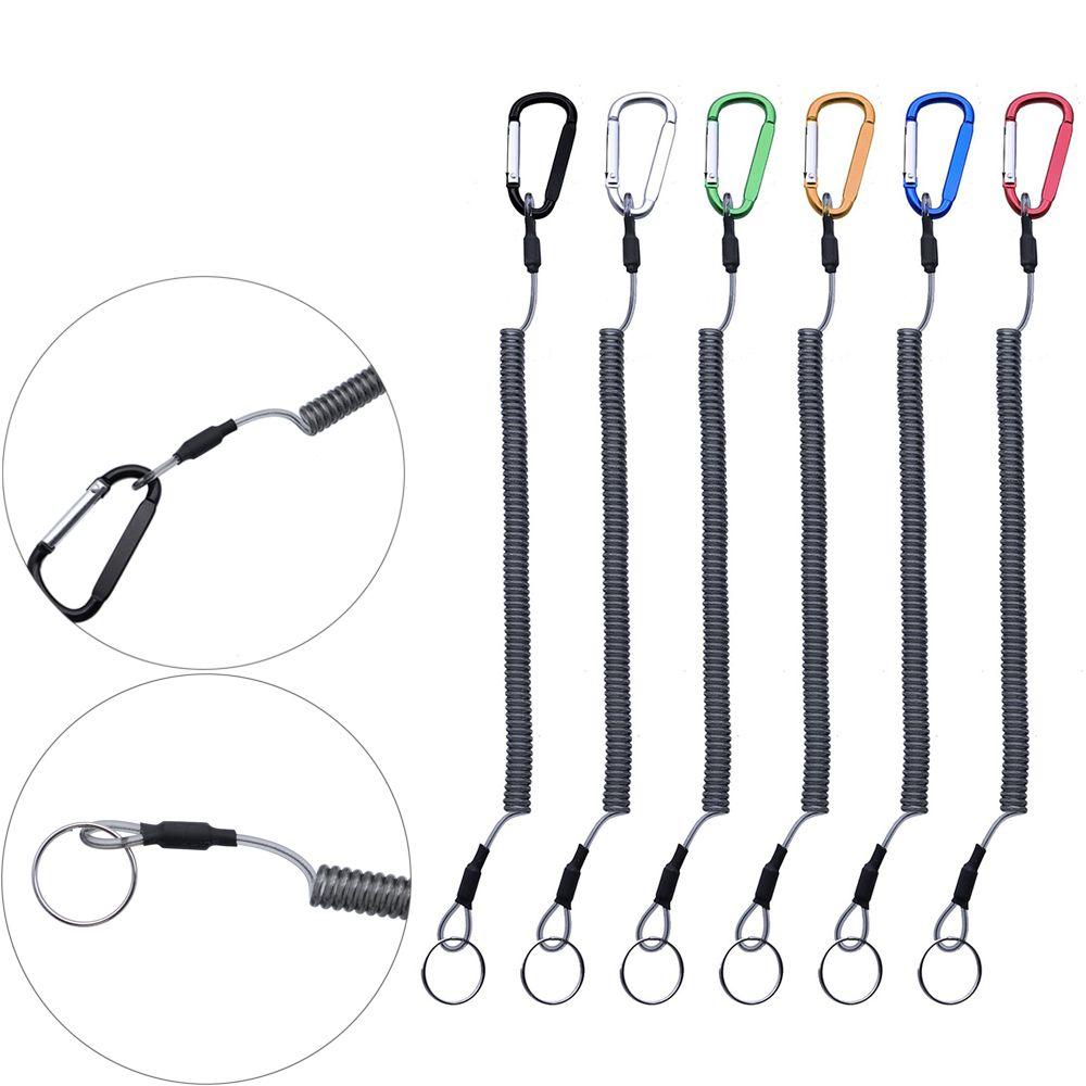 Anti-lost Camping Climbing Elastic Steel Wire Outdoor Spring Rope Lanyard Carabiner Fishing String