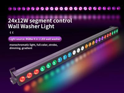 Светодиодный бар 24x12 Вт RGBW 4-в-1 Настенный светильник для заливки светом Внутренний цветной ленточный светильник DMX512 Управление Профессиональный DJ Дискотечный настенный светильник Сценическое освещение