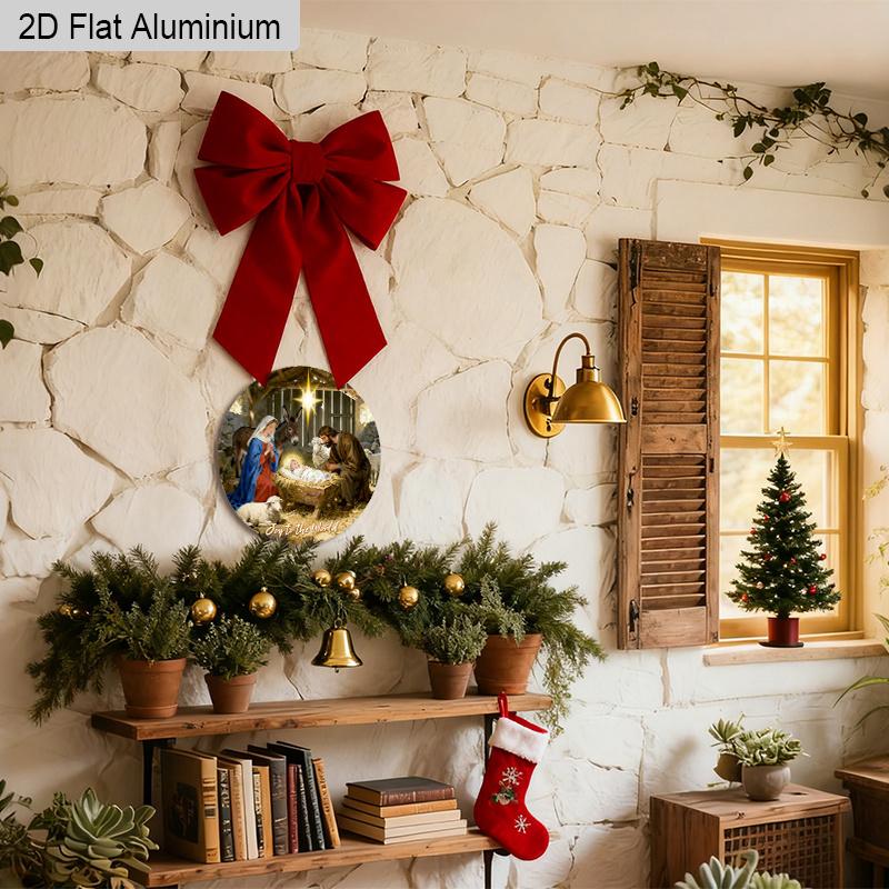 2D Flat Nativity Aluminium Christmas Sign with Joy To The World - Navidad Figurine Ornaments with Holy Night - Aluminium Manger Sign - Ideal for