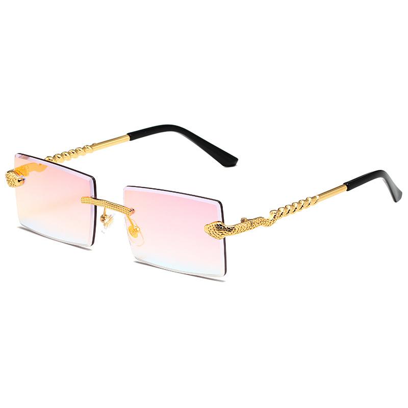 Popular Vintage Rimless Snake Square Sunglasses Men Women Luxury Brand Designer Travel Driving Metal Cutting Sun Glasses UV400