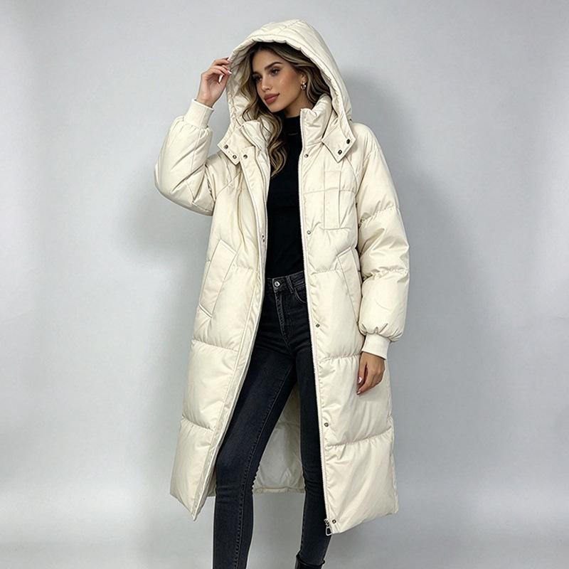 Winter fashion thickened long knee down cotton-padded clothes women's versatile thermal hooded cotton-padded jacket women's jacket tide