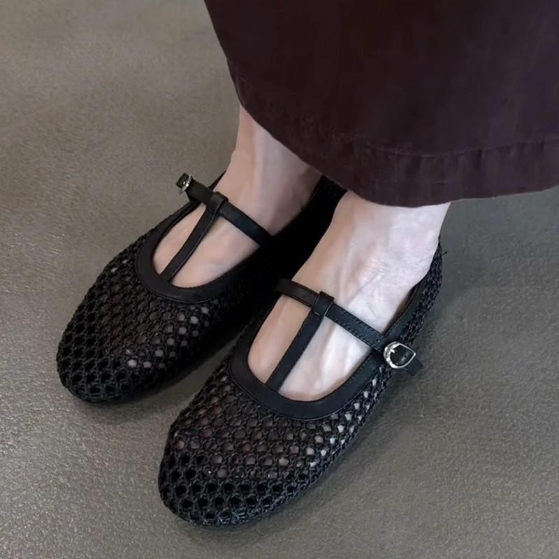 Версия из овчины~ Французские ретро плетеные туфли Мэри Джейн с Т-образной пряжкой, женственные, с круглым носком, на плоской подошве, с открытым верхом, одинарные туфли