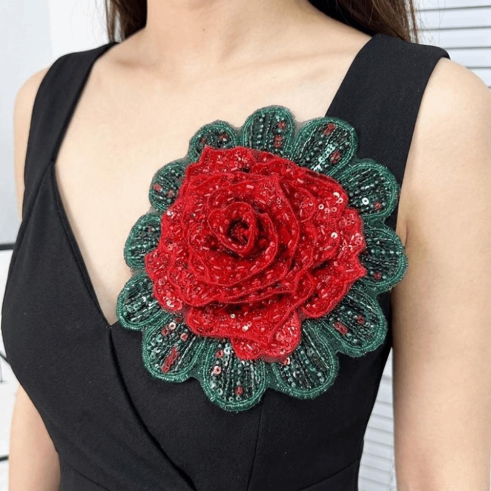 Full Diamond Rose-Shaped Patch Heavy-Duty Large Flower Applique Skirt Corsage Patch  Cloth