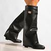 Fashion Metal Decor Wedge Heel Knee High Boots Women Autumn Winter 2025 Fashion Shark Boots Woman Wide Calf PU Leather Long Botas Mujer