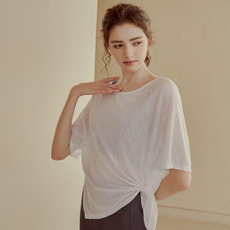 Дышащий топ для бега свободного кроя, легкая футболка для йоги, утягивающая тренировочная рубашка для женщин