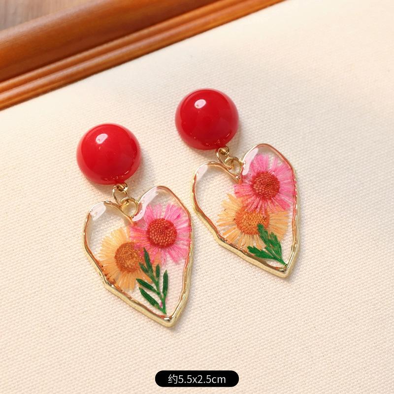 Нишевый дизайн ретро серьги-пусеты с сухоцветами красивые серьги с бессмертником женские серьги в отпускном стиле летние