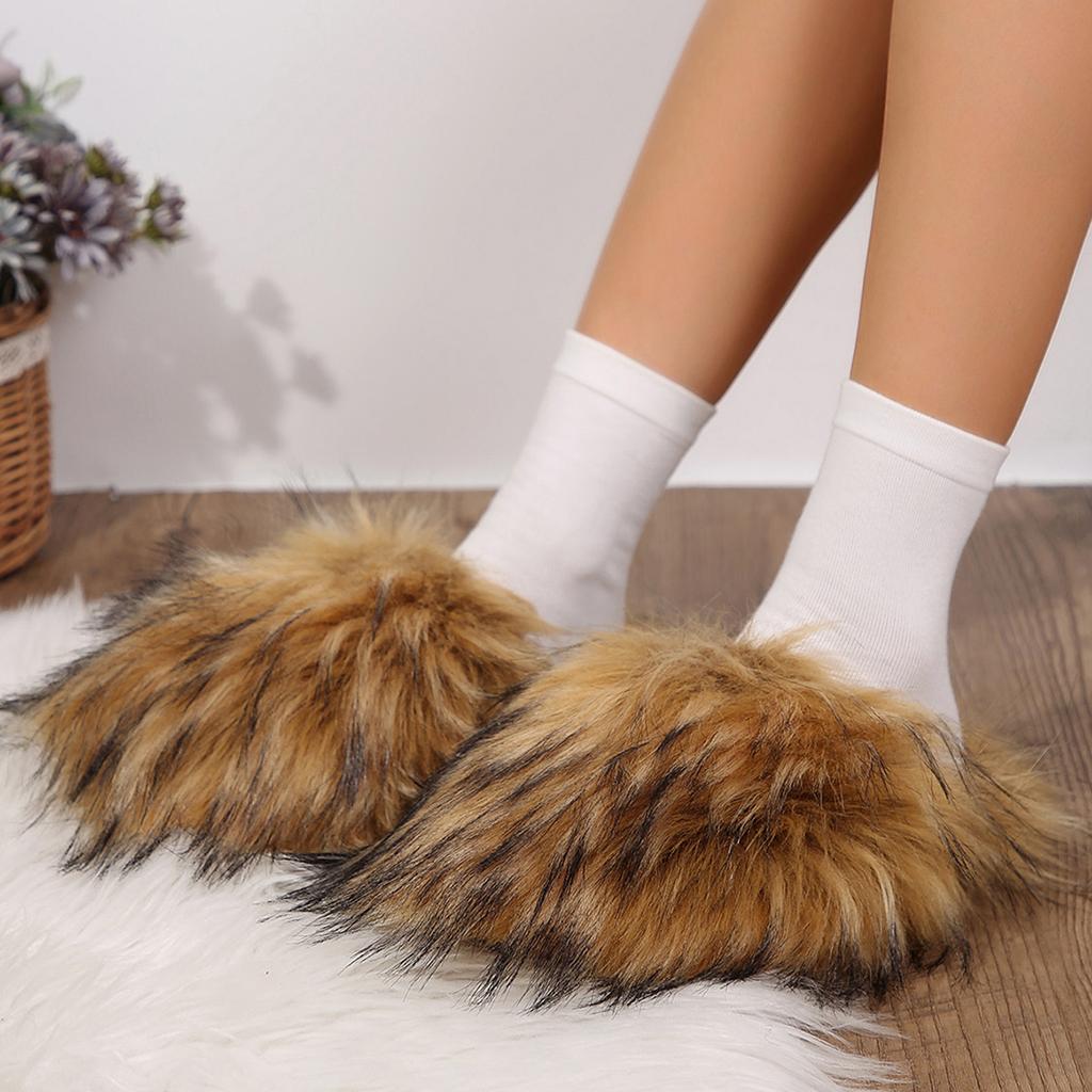 Мода Мода Теплые тапочки Роскошные тапочки Женские Открытый носок Мех енота Слайды Женская обувь Женские Плоские Полутапочки Удобная обувь