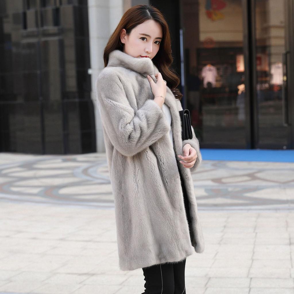 Imitation Mink Coat Women's Imitation Fur Coat New Imitation Mink Velvet Long Stand-up Collar Imitation Fur Coat