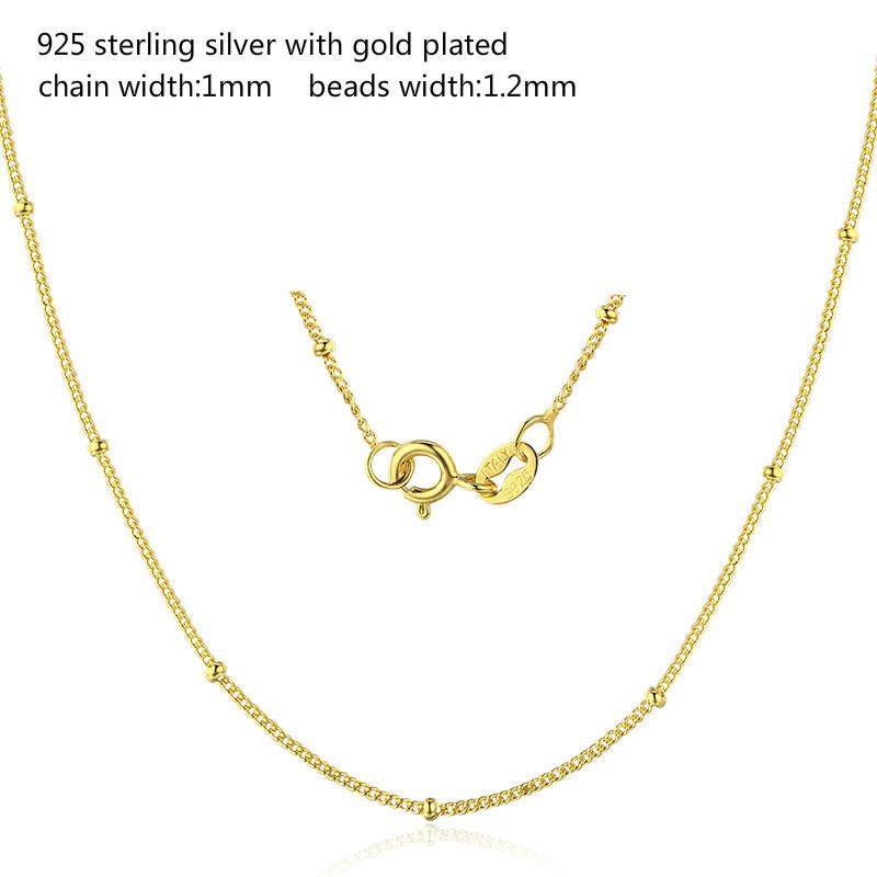 35-80cm 1mm Tiny 925 Sterling Silver W Gold Colour Beaded Curb Chain Choker Necklaces For Women Jewelry Kolye Collares Ketting