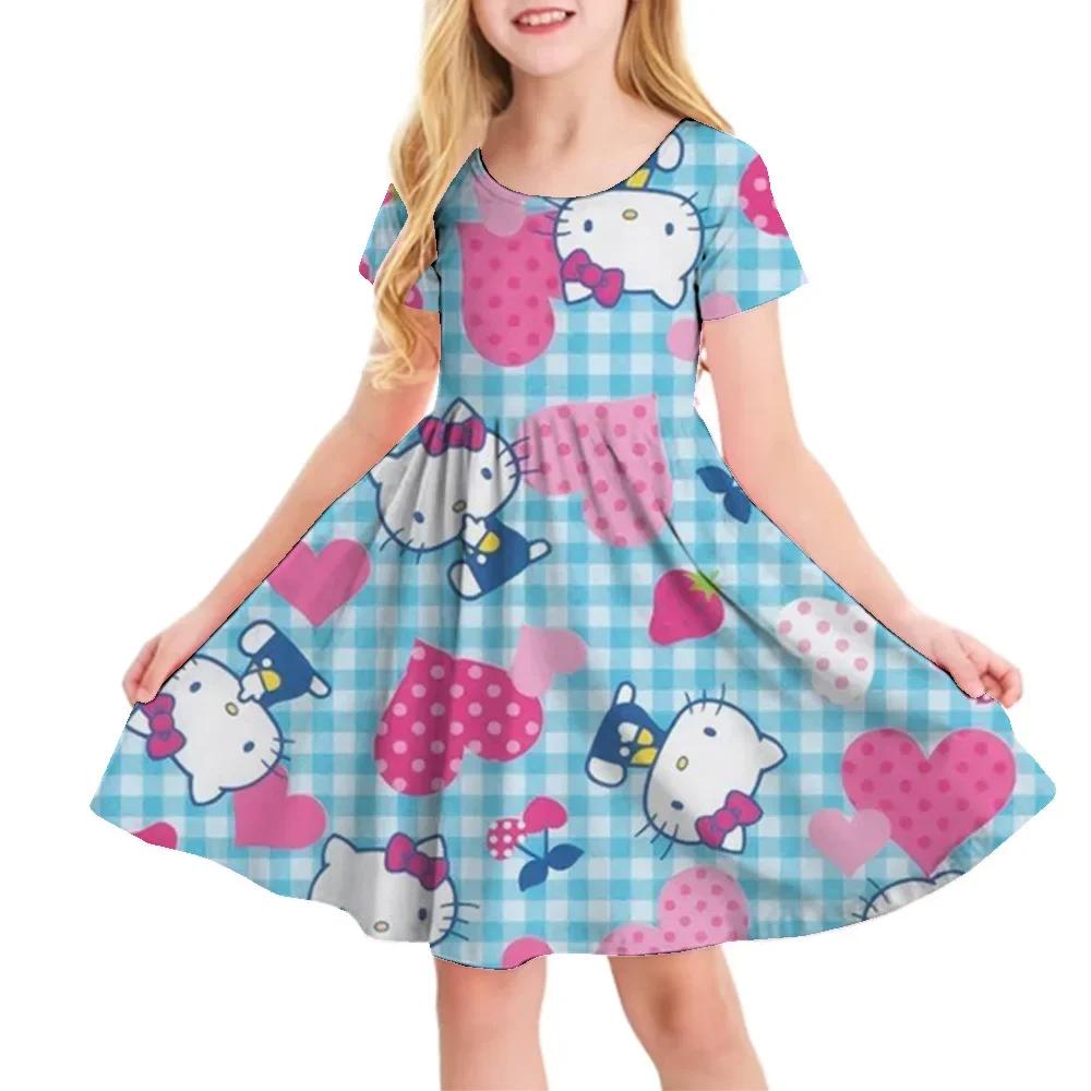 Детские футболки-платья с принтом Hello Kitty, Куроми, Моя Мелоди, Повседневные платья для девочек, Милая одежда с Китти для детей 1-10 лет, Летние, Удобные