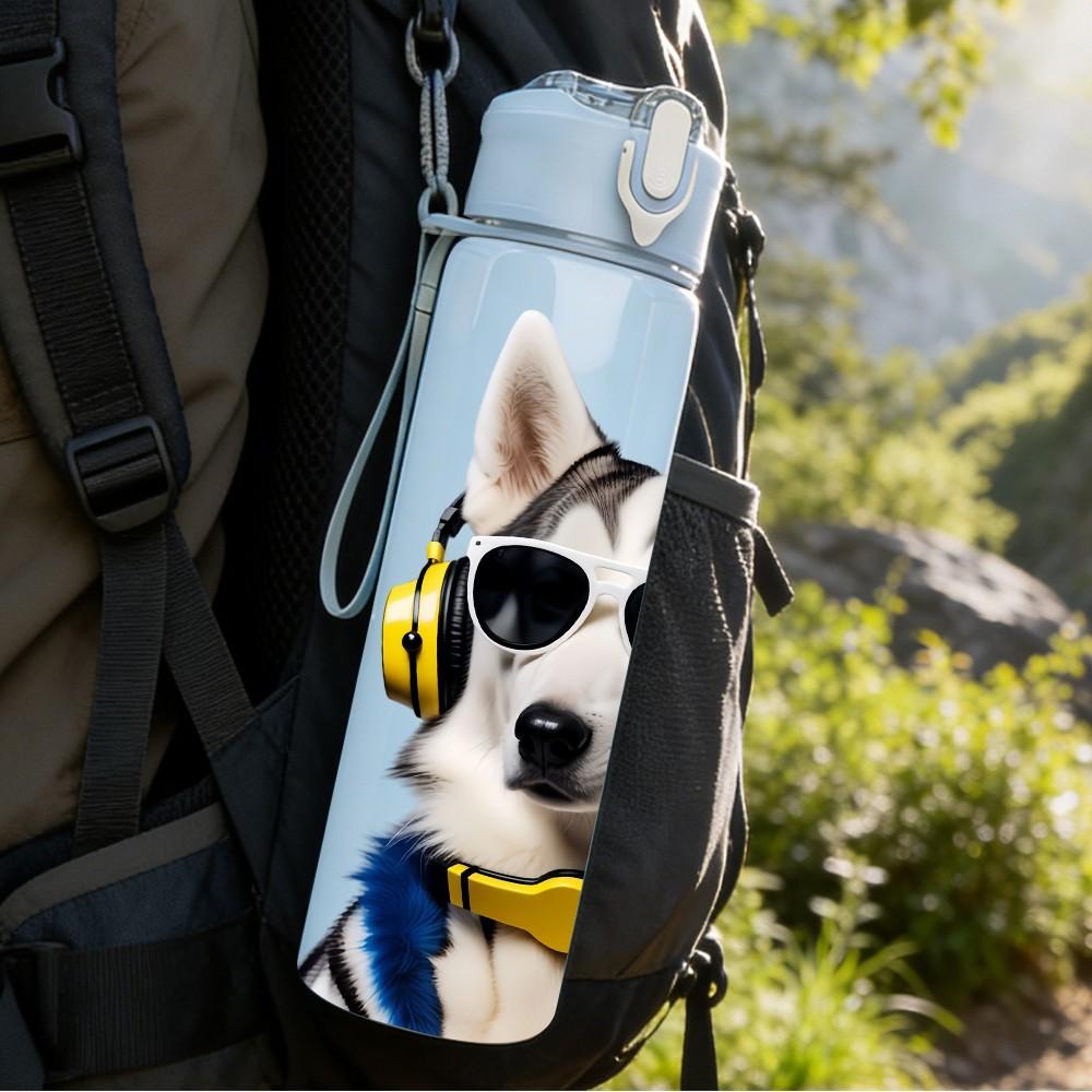 1PC Dog Sunglasses Headphone 750ml Color Plastic Sports Water Bottle Leakproof Flip Straw Lid Suitable for Sports Office Home Use