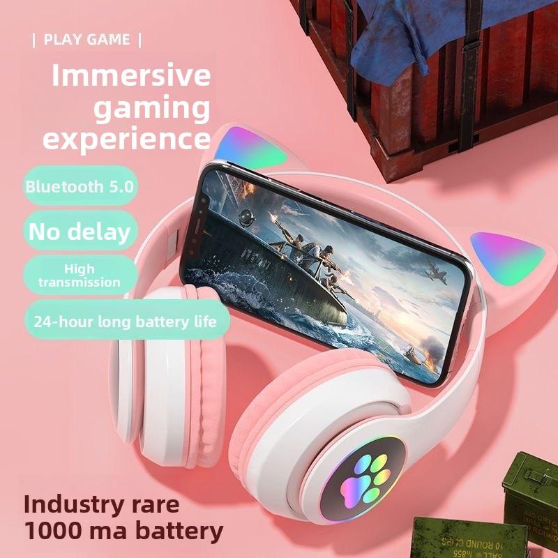 Cat Ear Luminous Headset STN-28 Girls' Cute E-sports Game Wireless Headset Bluetooth Headset