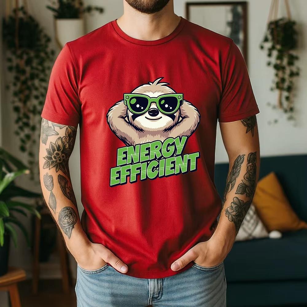 New Summer Pure Cotton T Shirt Energy Efficient Sloth Cartoon Style Street Cool Casual Tee Breathable Short Sleeve Comfortable