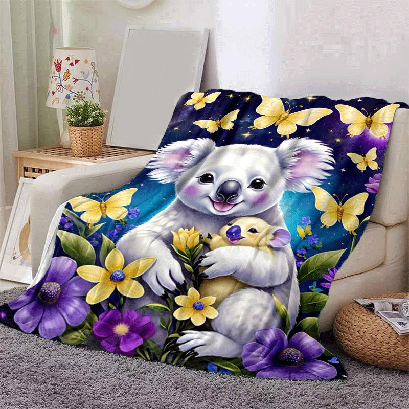 1pc Koala Printing Lightweight Flannel Blanket, Comfortable and Warm Blanket, Sofa Bed and Couch Office, Suitable for Gift Blankets