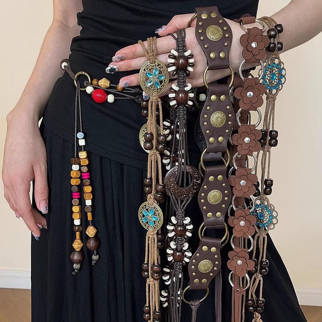 Женский ретро-пояс-цепочка на талию в полоску с бантом – Универсальный модный аксессуар