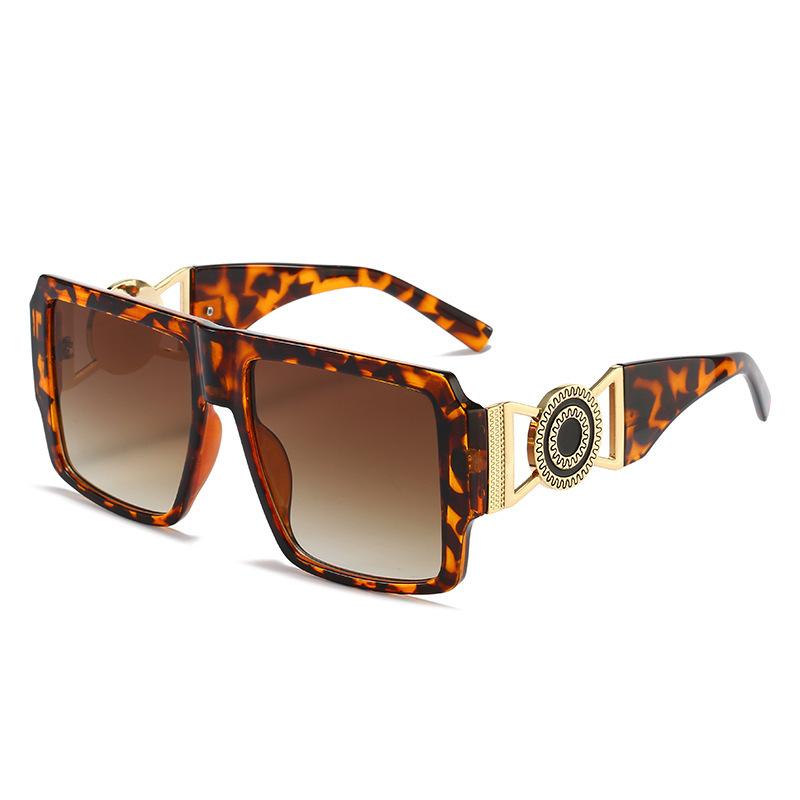 Модные ретро-солнцезащитные очки для женщин, квадратные, с леопардовым градиентом, золотая оправа, полый дизайн, тренд, повседневные мужские солнцезащитные очки, УФ400