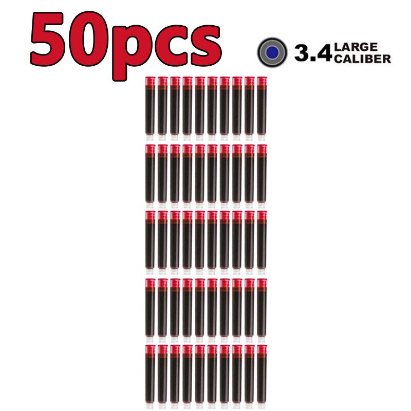 50/100pcs Fountain Pen Ink Cartridges Black Blue Red Color Set of 2.6/3.4 mm Refill Ink Cartridges Bore Diameter High Quality
