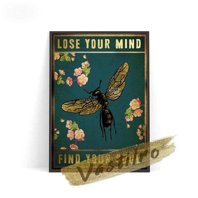 Насекомое Ретро Иллюстрированный Плакат Fly Bee Mosquito Стрекоза Мотылек Бабочка Художественная печать Картина Маслом