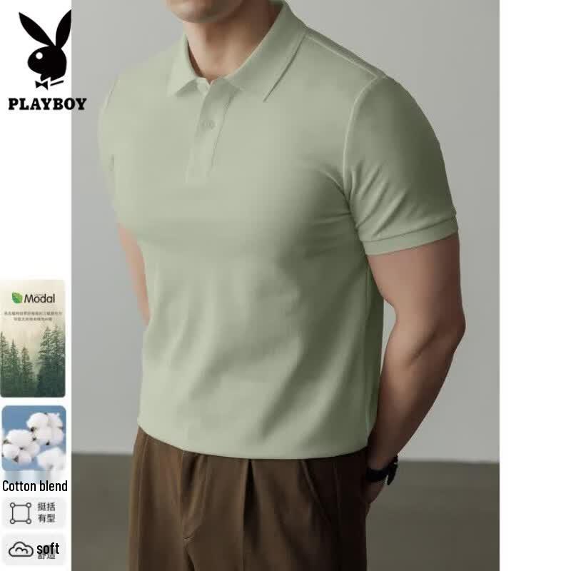 PLAYBOY Мужская дышащая рубашка-поло с коротким рукавом в стиле business casual