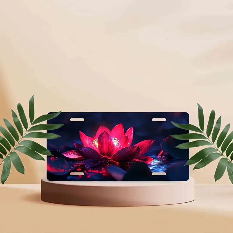 D Flat License PlateSuitable for Lotus Design with Vibrant Pink And Red FlowersSuitable for Men And Women
