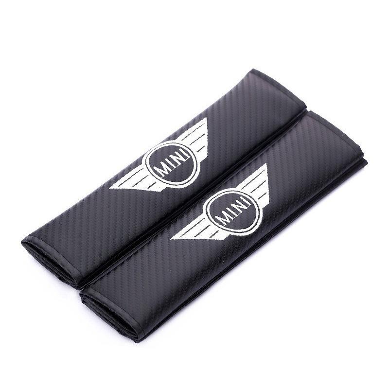 Carbon Fiber Shoulder Pad Cover for MINI Car Seat Belt - Standard Leather