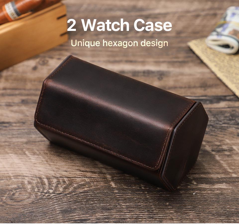 Винтажная коробка для хранения наручных часов из кожи Crazy Horse - Портативный дорожный чехол из натуральной кожи для пар