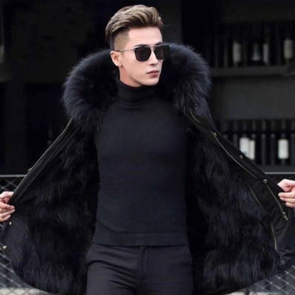 Large Fur Collar Down Jacket Men's Winter Thick Cotton Jacket Regular Hooded Outwear Fur Jacket Parka