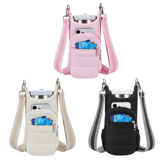 Quilted Crossbody Water Bottle Bag with Pockets Women Kettle Bag Soft Padded Sling Bag for Outdoor Camping Sports Travel