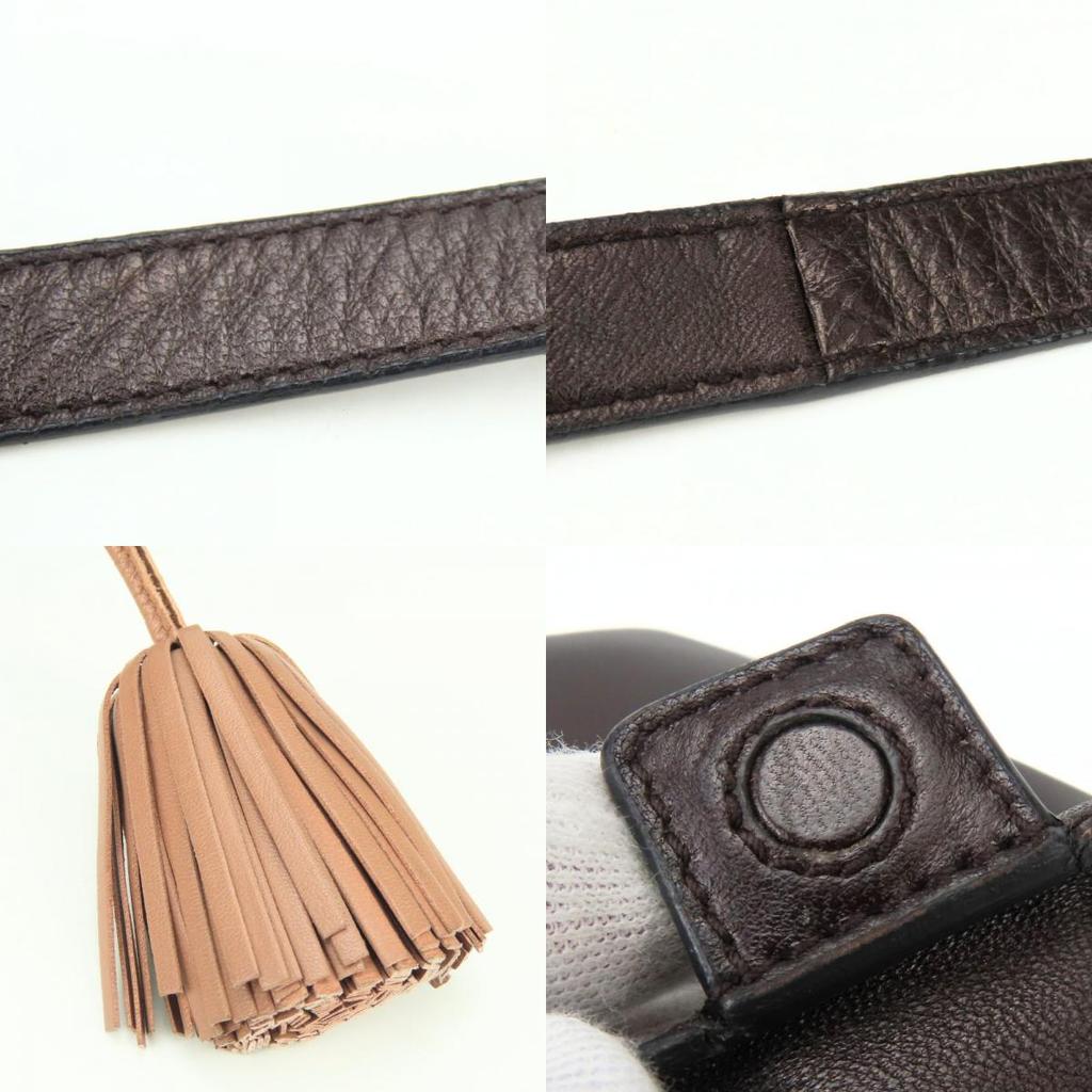 Used LOEWE Shoulder Bag anagram napa Dark brown pink beige fringe