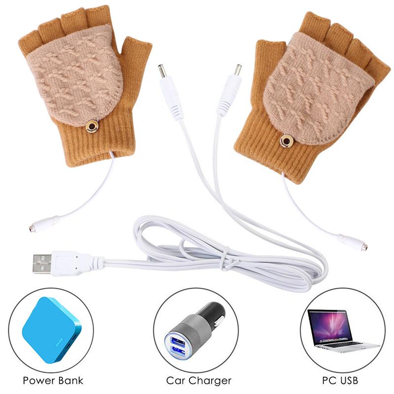 Женские USB-перчатки с подогревом, варежки, зимние теплые перчатки для ноутбука, на всю руку и половину руки, с подогревом пальцев, вязаные, Guantes Mujer
