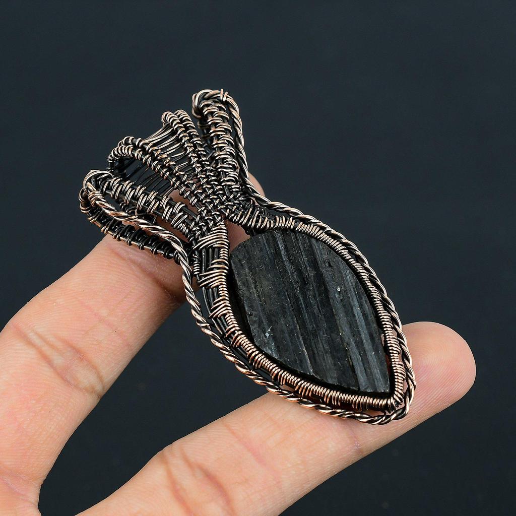 Lavish Black Tourmaline Gemstone Handmade Copper Wire Wrap Jewelry Pendant For Women