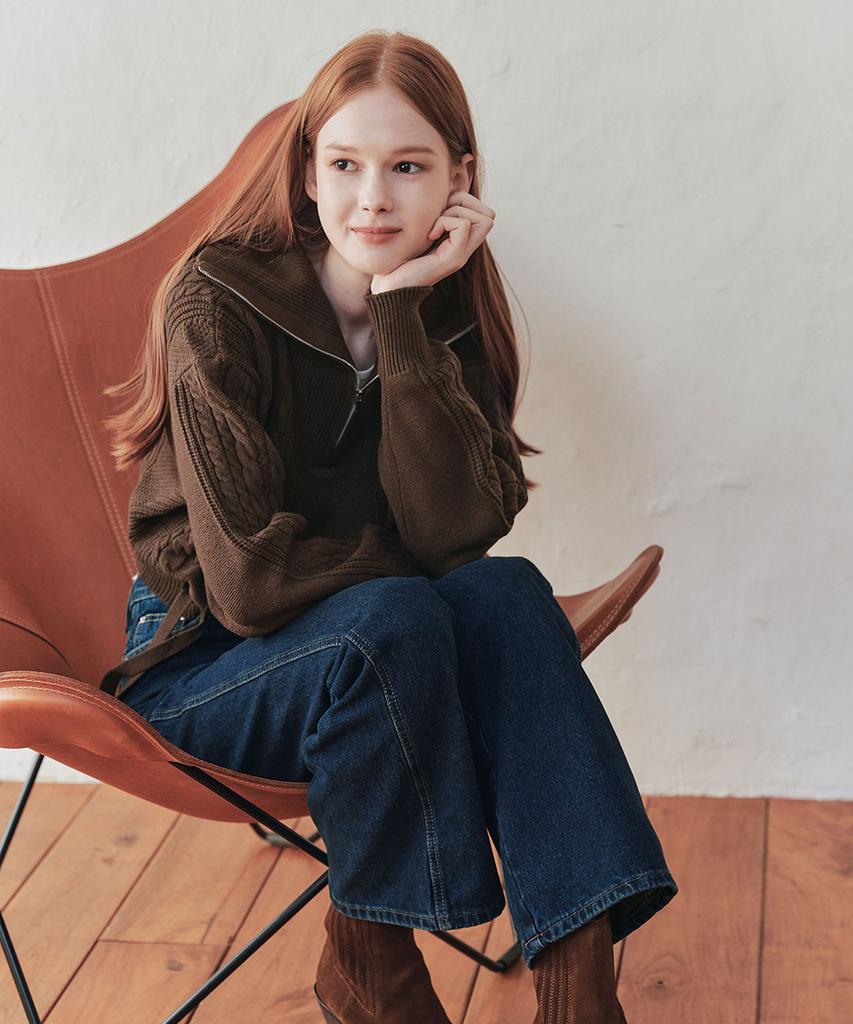 ZEROSTREET [7 Colors] Ribbon Zip-Up Sweater