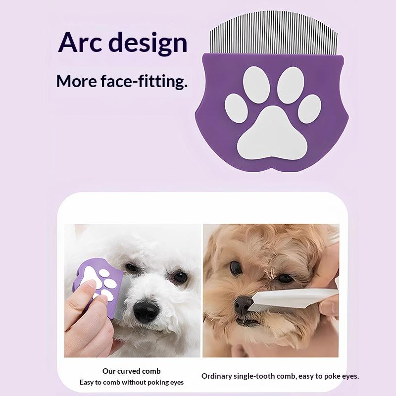 Dog & Cat Face Comb with Curved Stainless Steel Design for Chin Tear Stain Grooming-Flexible Pet Hair & Debris Removal