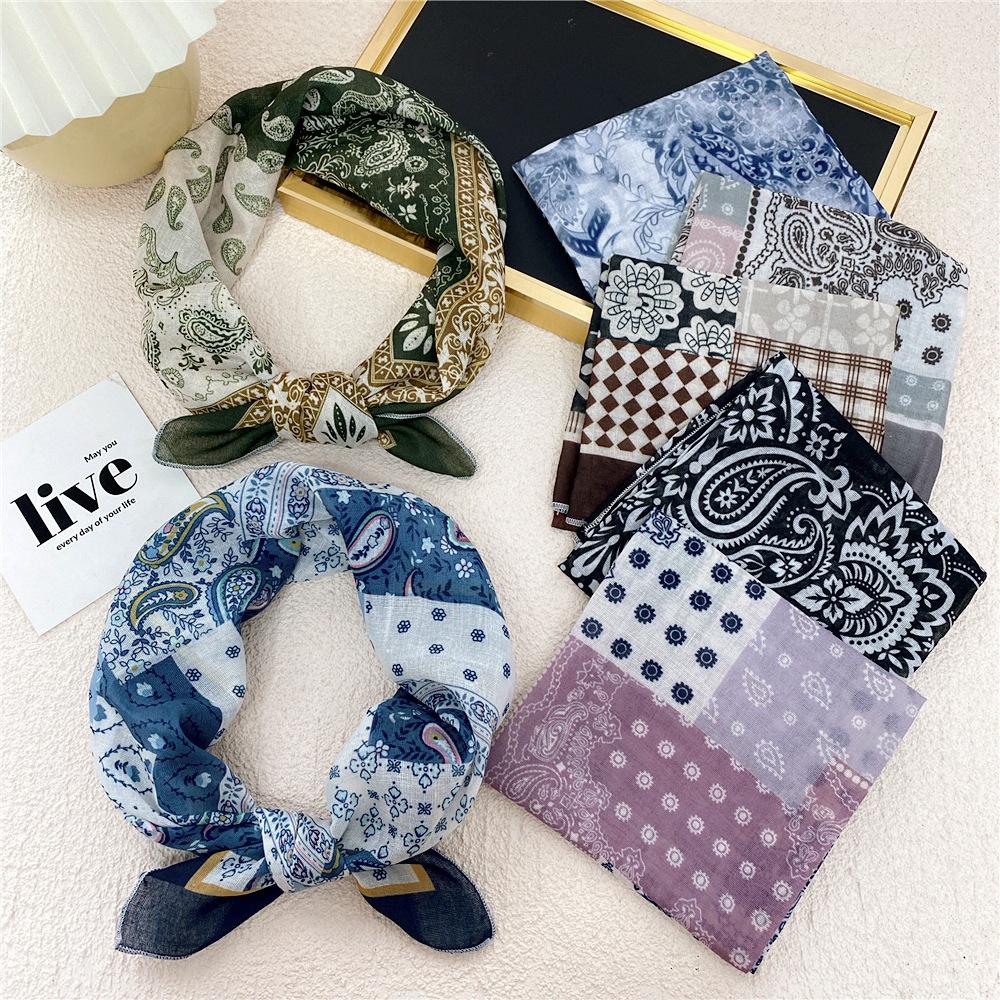 Cotton And Linen Small Square Scarf Silk Scarf Women'S Spring And Autumn New Style Artistic And Versatile Fashionable Temperament Headband Scarf