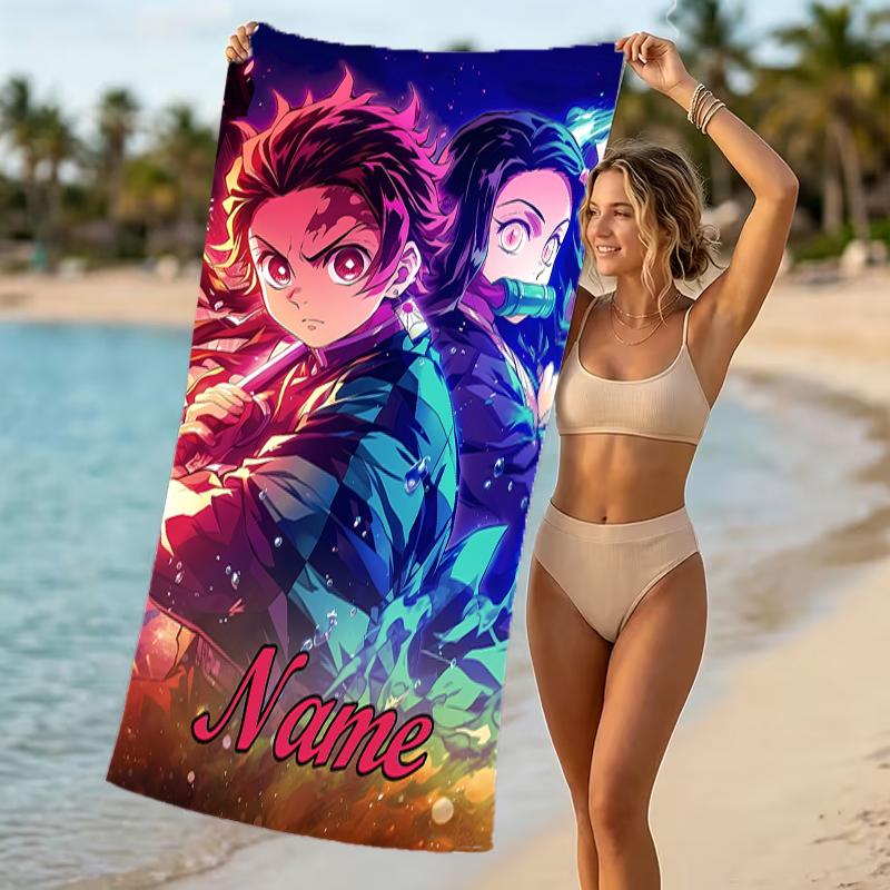 Customizable personalized beach towels Demon Slayer Tanjiro Kamado themed designs.Suitable for the beach, yoga, sports;ideal as beach accessories
