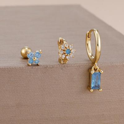 Набор сережек-колец квадратной формы с цирконами, 3 пары, покрытие 14K золотом, серьги-гвоздики с бабочкой из нержавеющей стали, украшения для пирсинга, 12 созвездий