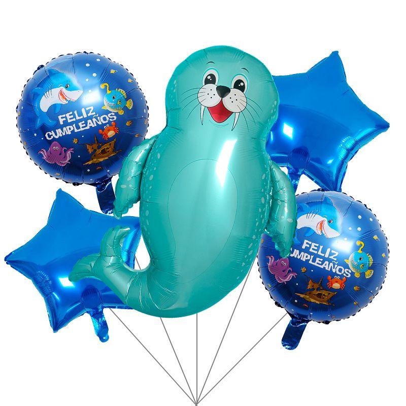 Marine Animal-themed Aluminum Film Spherical Balloon Party Decoration Pentagram Crab Shark Lantern Fish Whale Aluminum Film Balloon Set