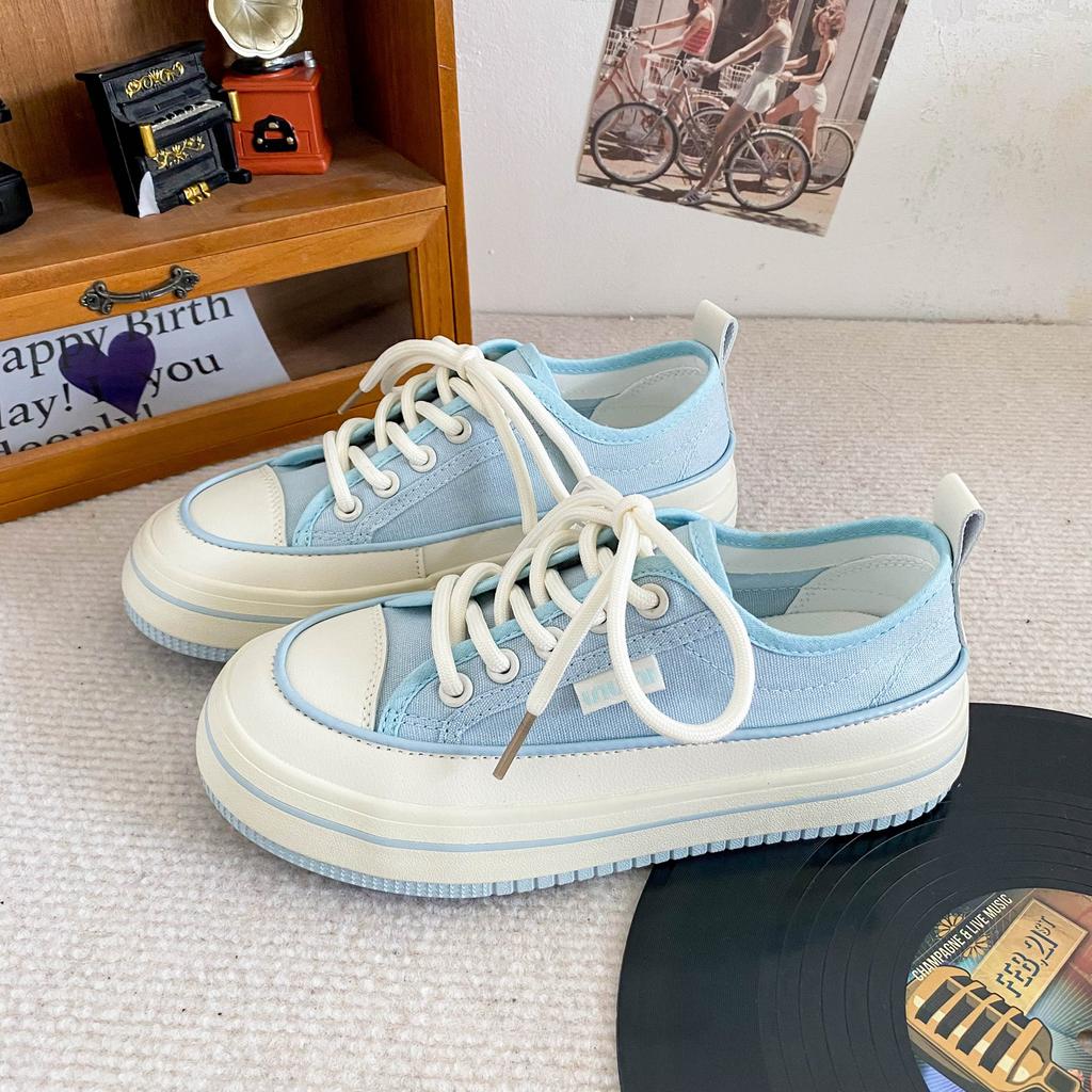 B-9363 допамин/платформа парусиновые туфли женские нишевые ретро гонконгский стиль 2024 новые туфли для доски корейская версия белых туфель