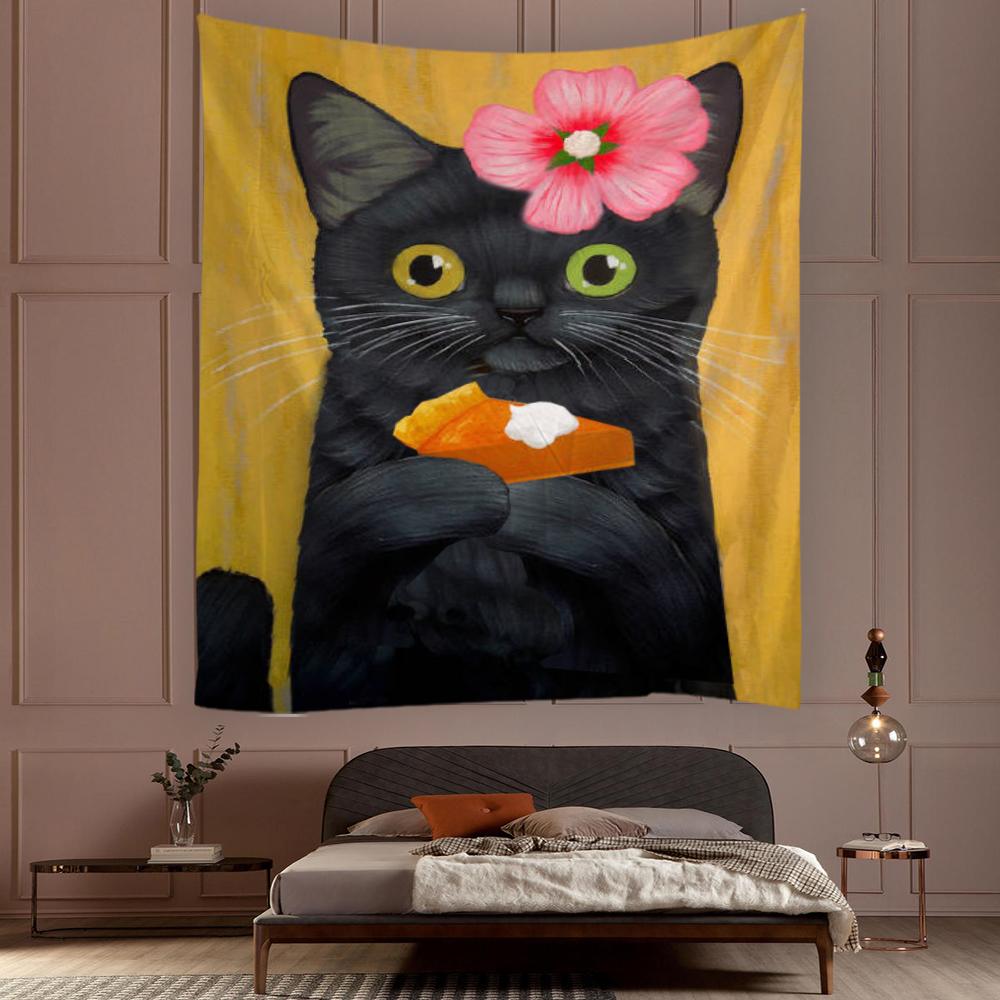 Гобелен для спальни, гостиной, гобелен с принтом кота, кавайный декор для комнаты, настенный гобелен, домашний декор, психоделический гобелен