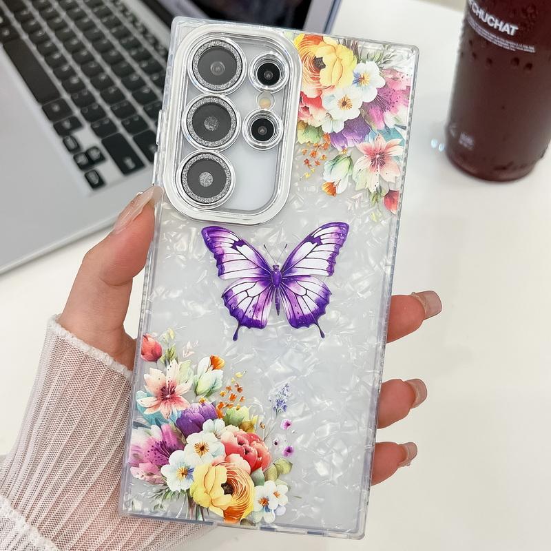 Fashion Butterfly Pattern IMD Clear Case For Samsung S25 S24 FE S23 Ultra A55 A15 A54 A35 Glitter Shockproof Lens Protection Slim Phone Cover
