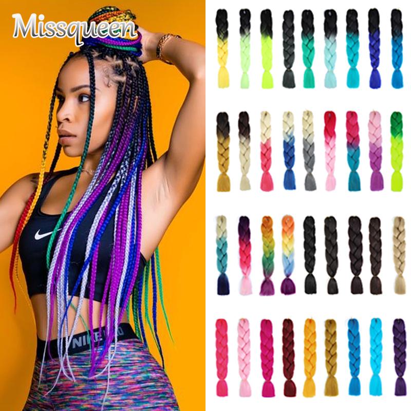 MISQUEEN Yaki Soft Hair Ombre Crochet Braiding Hair Extension For Braid 24 Inch Pink Synthetic Crochet Hair Jumbo Braid Hair