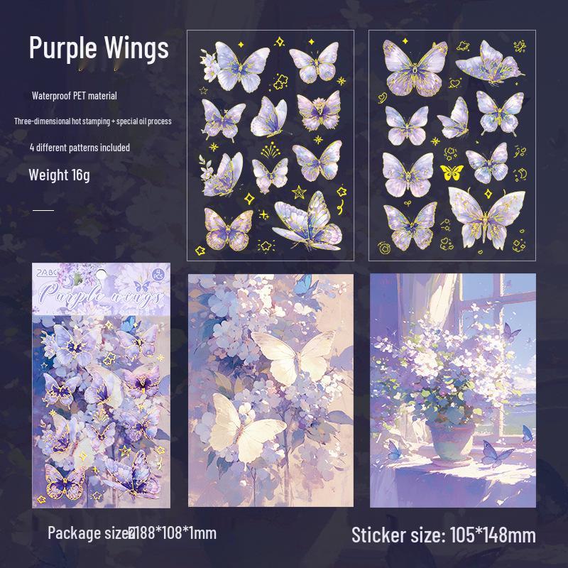 Retro Butterfly and Plant Waterproof PET Stickers - Large Ins Style for Notebooks