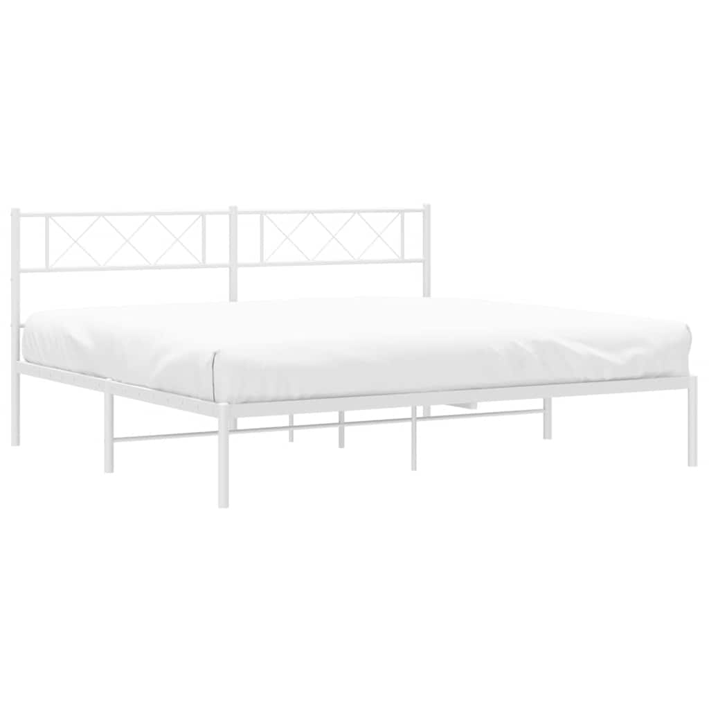 Metal Bed Frame with Headboard White 183 x 213 cm